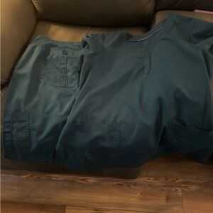 3 scrub outfits and jacket